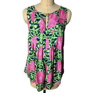 Lily Pulitzer Silk Floral Tank Top w/ Side Zip Size 12 EUC‎